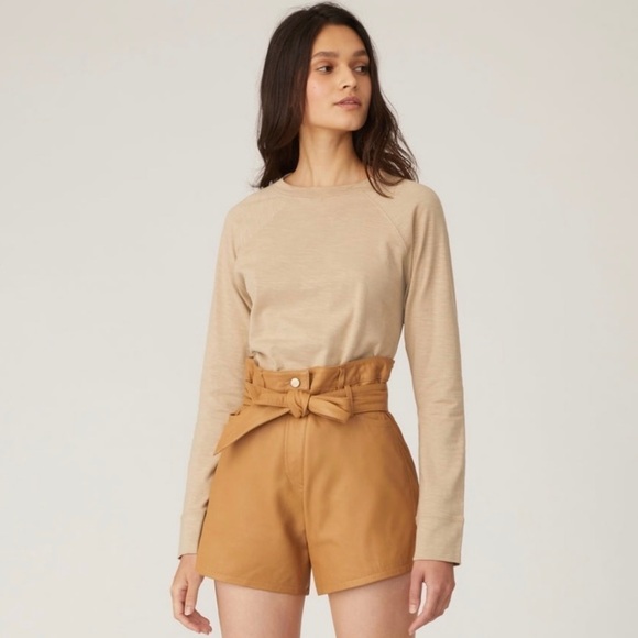 NWT MARISSA WEBB Lamb Leather High Rise Belted Paperbag Waist Boyfriend Shorts 6 - Picture 8 of 11